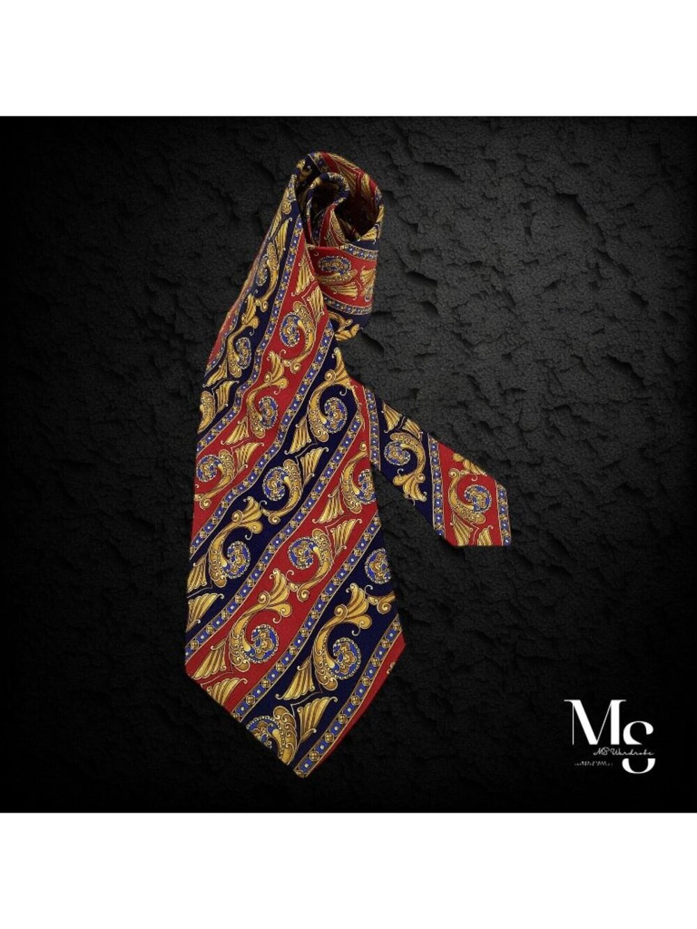 MICIELI LUCIA Blue Red Geometric Baroque Silk Tie HandMade In Italy W:3.9" EX CD